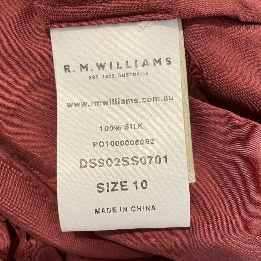 R.M. Williams 100% silk mini dress elastic waist maroon ladies size 10 - Picture 7 of 8